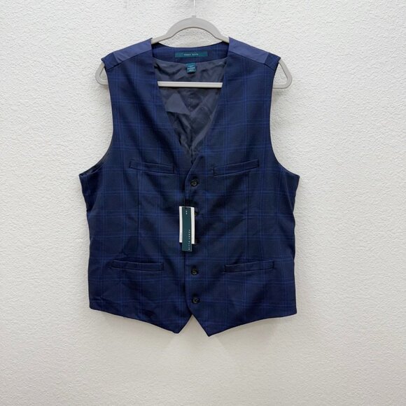 Perry Ellis Blue Plaid Classic Stretch Sleeveless Vest Mens size XXL NEW - Picture 1 of 5